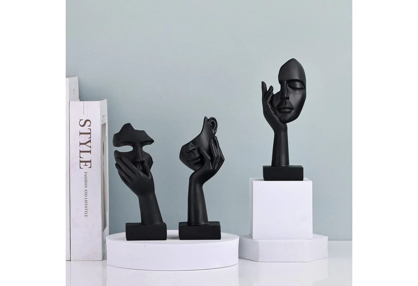 feinlux Skulptur Set 3 St. Schwarze Frauengesicht Dekoration Modern - Bild 3
