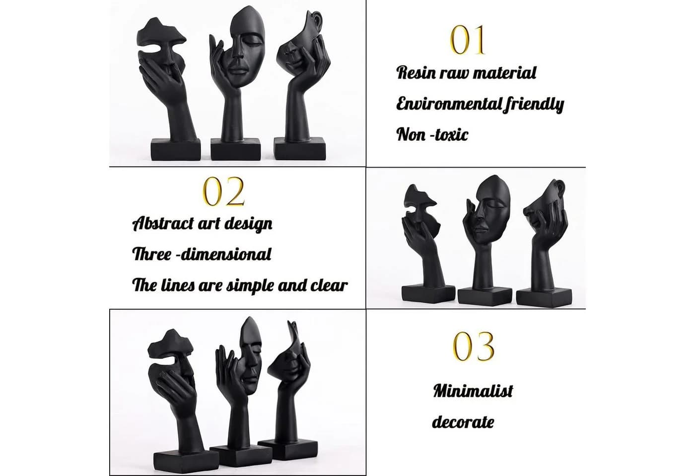 feinlux Skulptur Set 3 St. Schwarze Frauengesicht Dekoration Modern - Bild 5