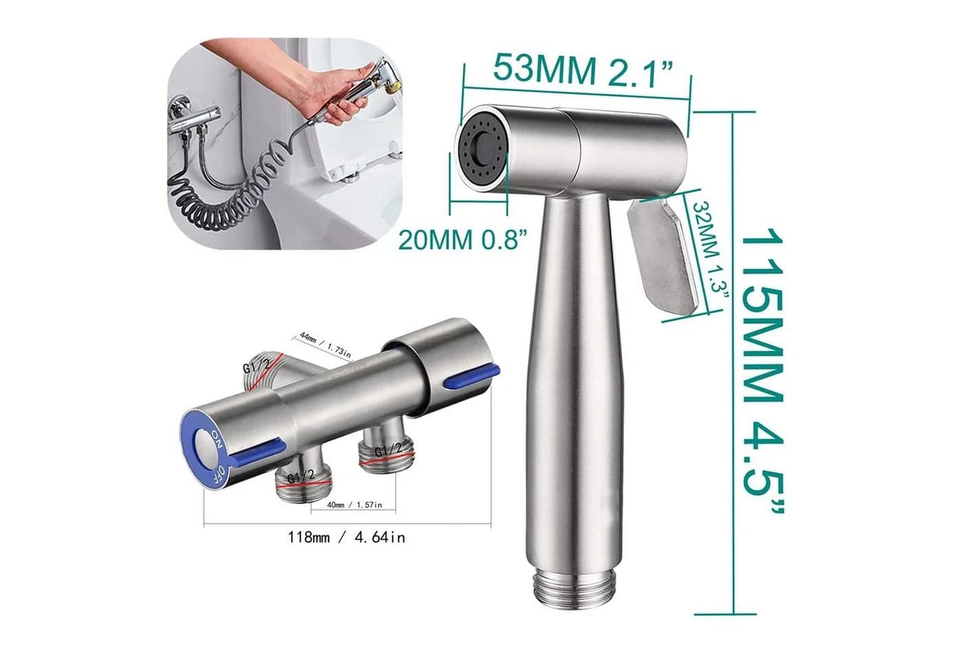 feinlux Bidet Handsprühgerät Edelstahl mit Schlauch und Halter - Bild 4