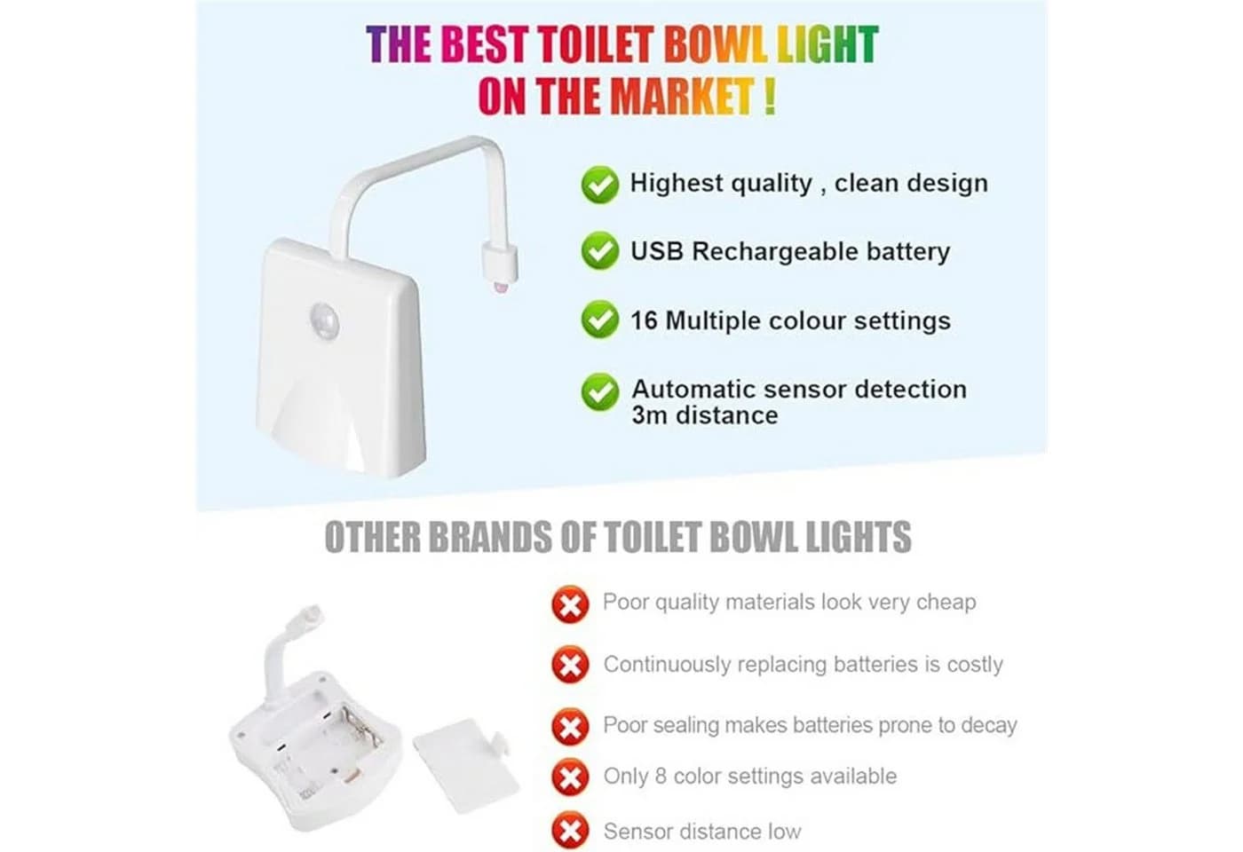 feinlux Toiletten-Nachtlicht mit Sensor, 16 Farben & Projektion, LED, Typ-C - Bild 3