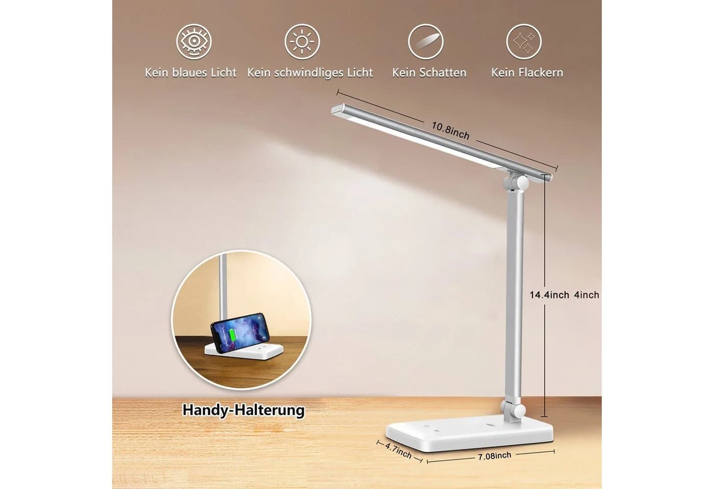 feinlux Schreibtischlampe 8W LED Dimmbar Silber
