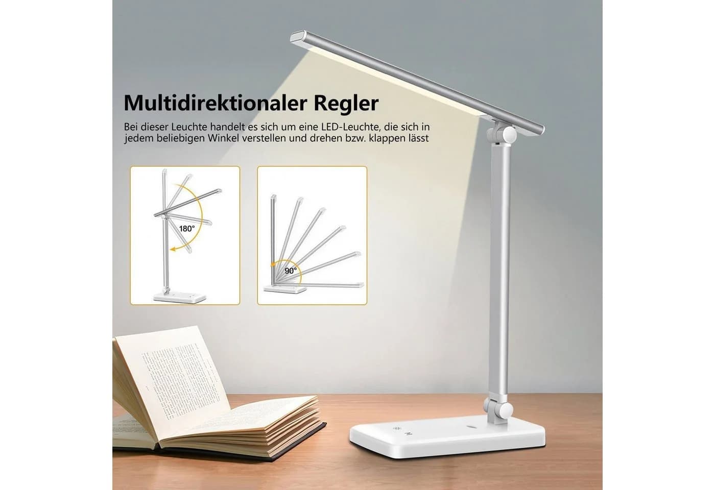 feinlux Schreibtischlampe 8W LED Dimmbar Silber - Bild 3