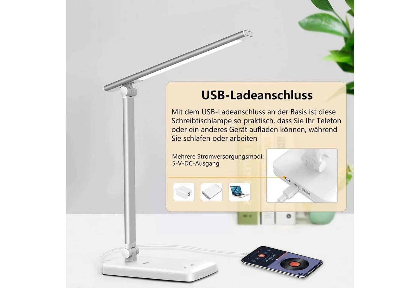feinlux Schreibtischlampe 8W LED Dimmbar Silber - Bild 4