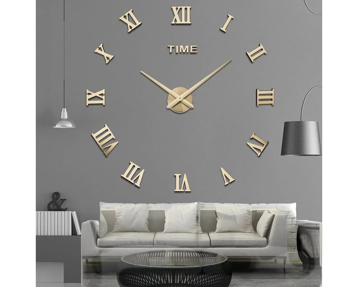 feinlux Dekorative 3D-Wanduhr Gold DIY-Rahmenlos