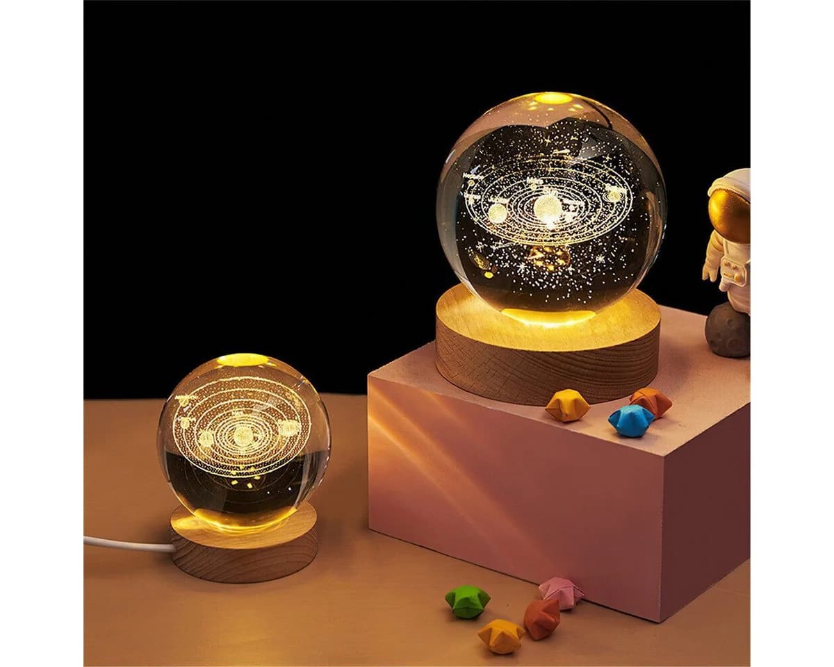 feinlux Dekolicht CT1049-Saturn 3D-Kristallkugel mit Galaxie-Gravur