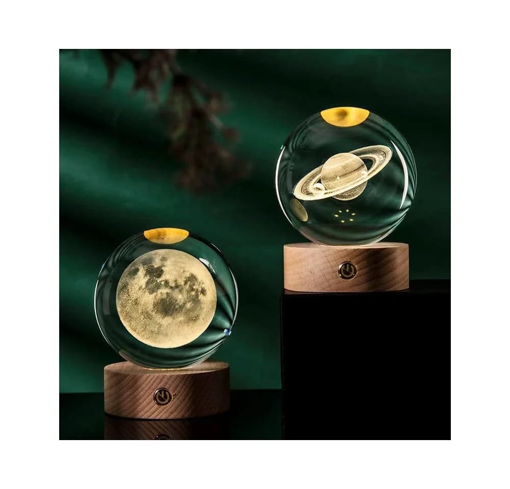feinlux Dekolicht CT1049-Saturn LED Kristallkugel mit 3D-Galaxiegravur