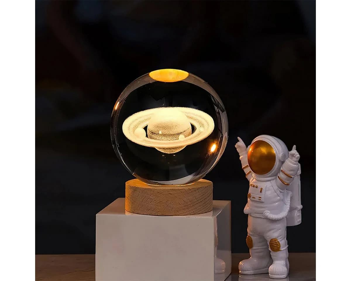 feinlux Dekolicht CT1049-Saturn LED Kristallkugel mit 3D-Galaxiegravur - Bild 4