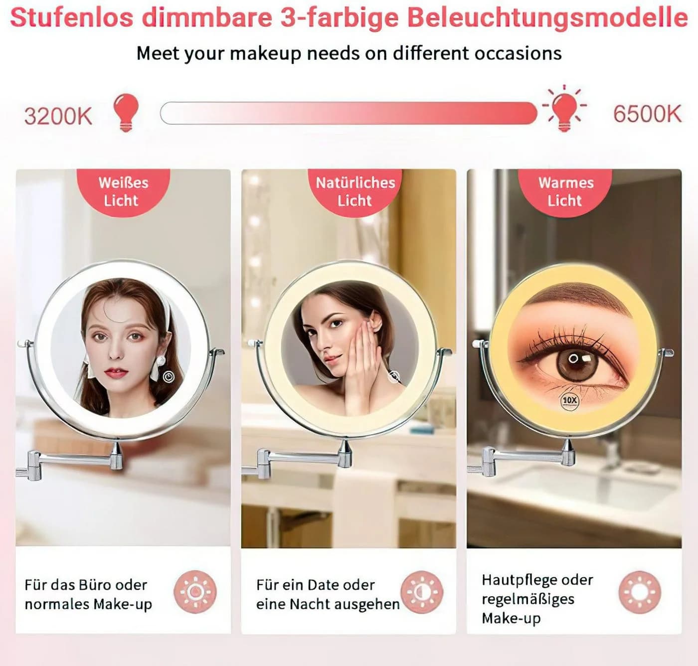 feinlux Schminkspiegel CT1121 LED 10x Vergrößerung Silber