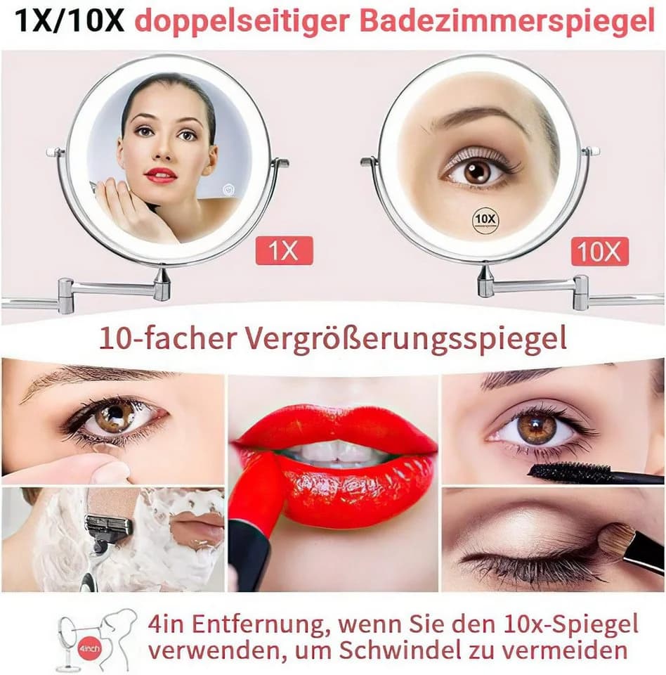 feinlux Schminkspiegel CT1121 LED 10x Vergrößerung Silber - Bild 5
