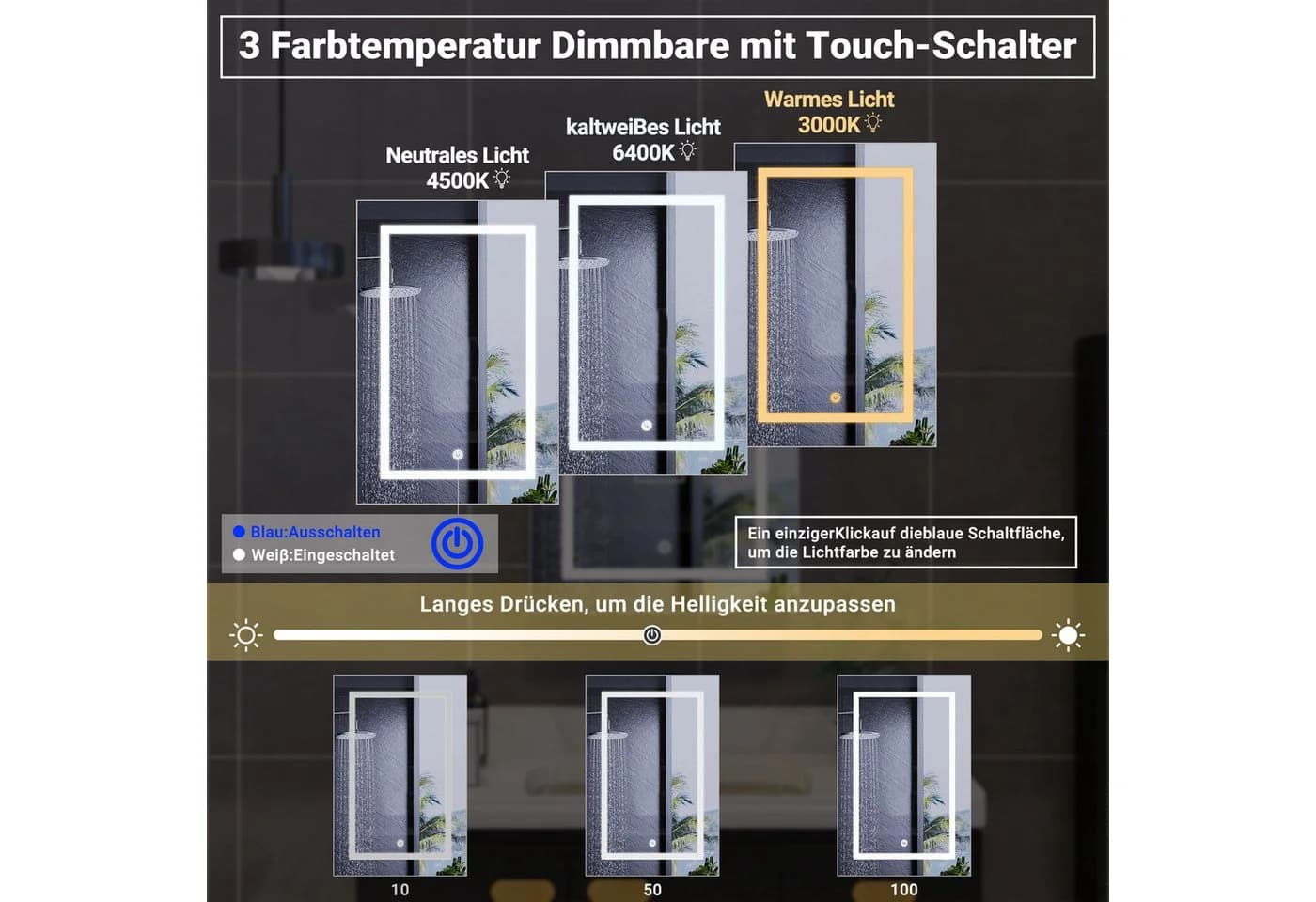 Simurq Spiegelschrank mit LED-Beleuchtung und Dimmfunktion