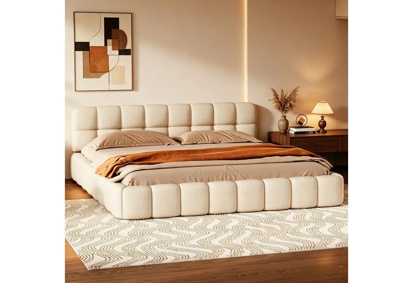 Simurq Polsterbett 140x200 cm mit Lattenrost Beige Grau Modern - Bild 2