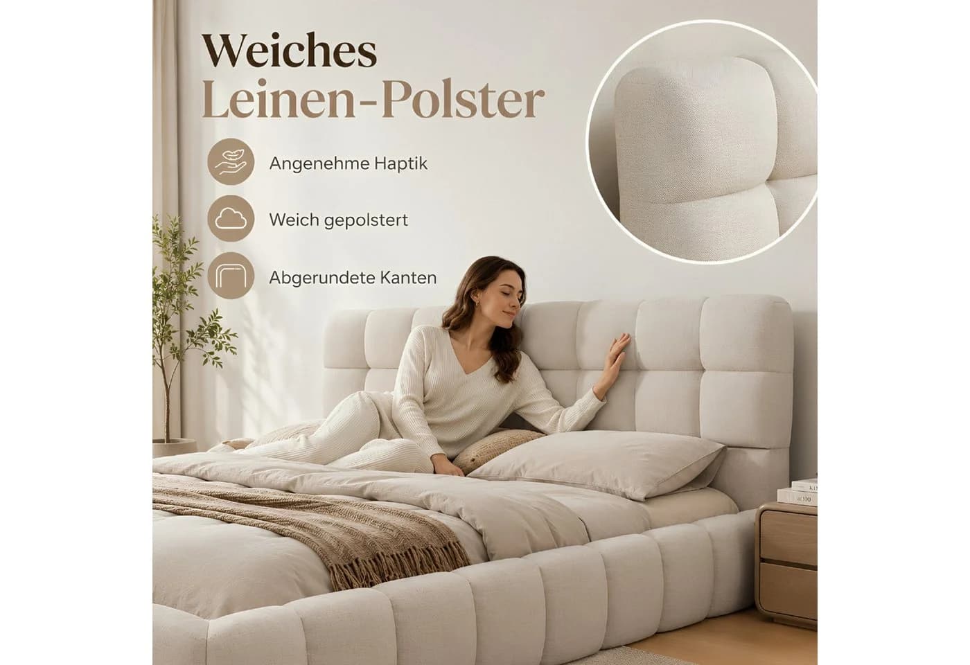 Simurq Polsterbett 140x200 cm mit Lattenrost Beige Grau Modern - Bild 5