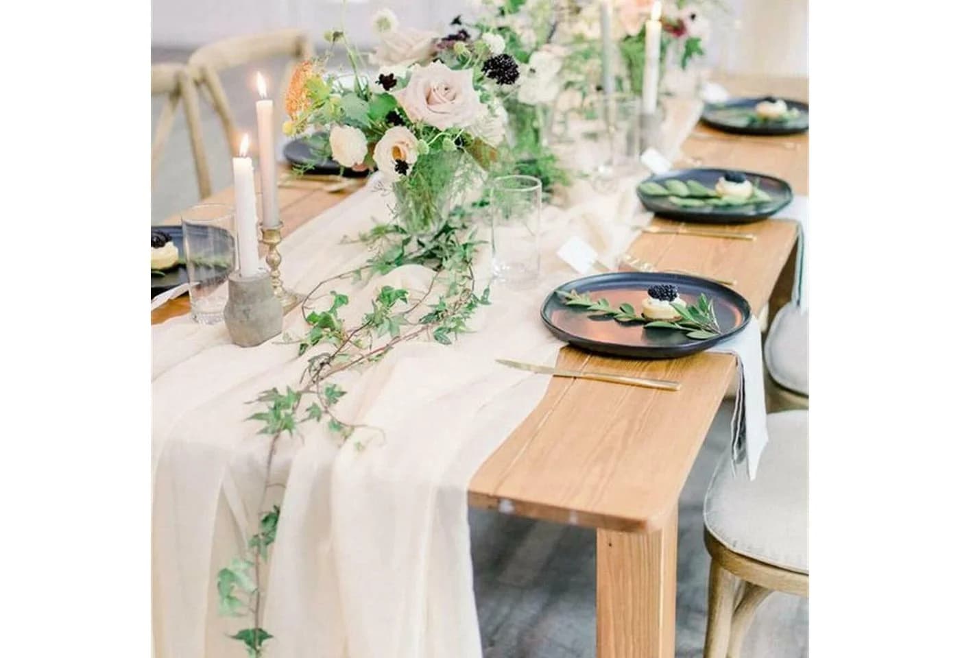 FUROKOY Tischläufer Rustikal Weiß Gaze Boho