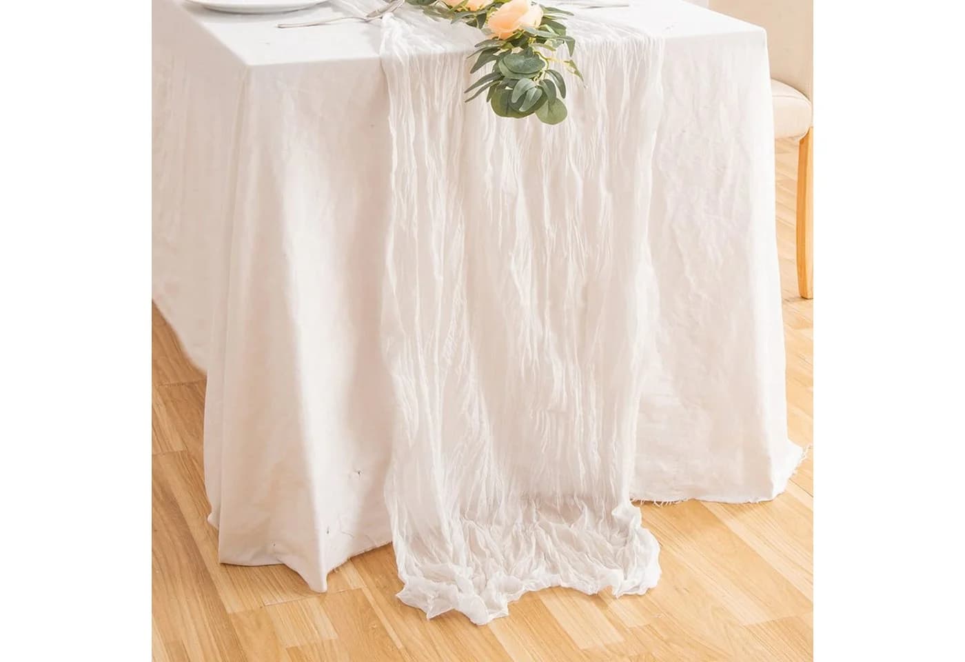 FUROKOY Tischläufer Rustikal Weiß Gaze Boho - Bild 3