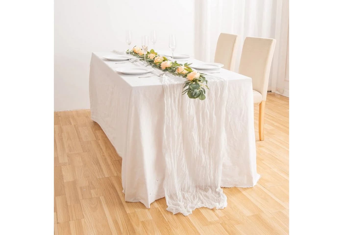 FUROKOY Tischläufer Rustikal Weiß Gaze Boho - Bild 4