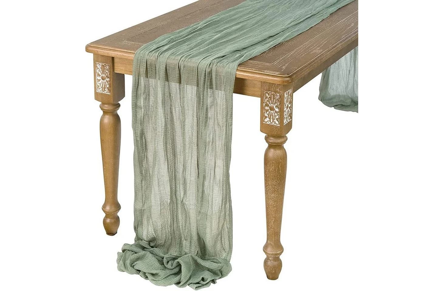 FUROKOY Tischläufer Grün Rustikaler Gaze-Stoff Boho - Bild 2