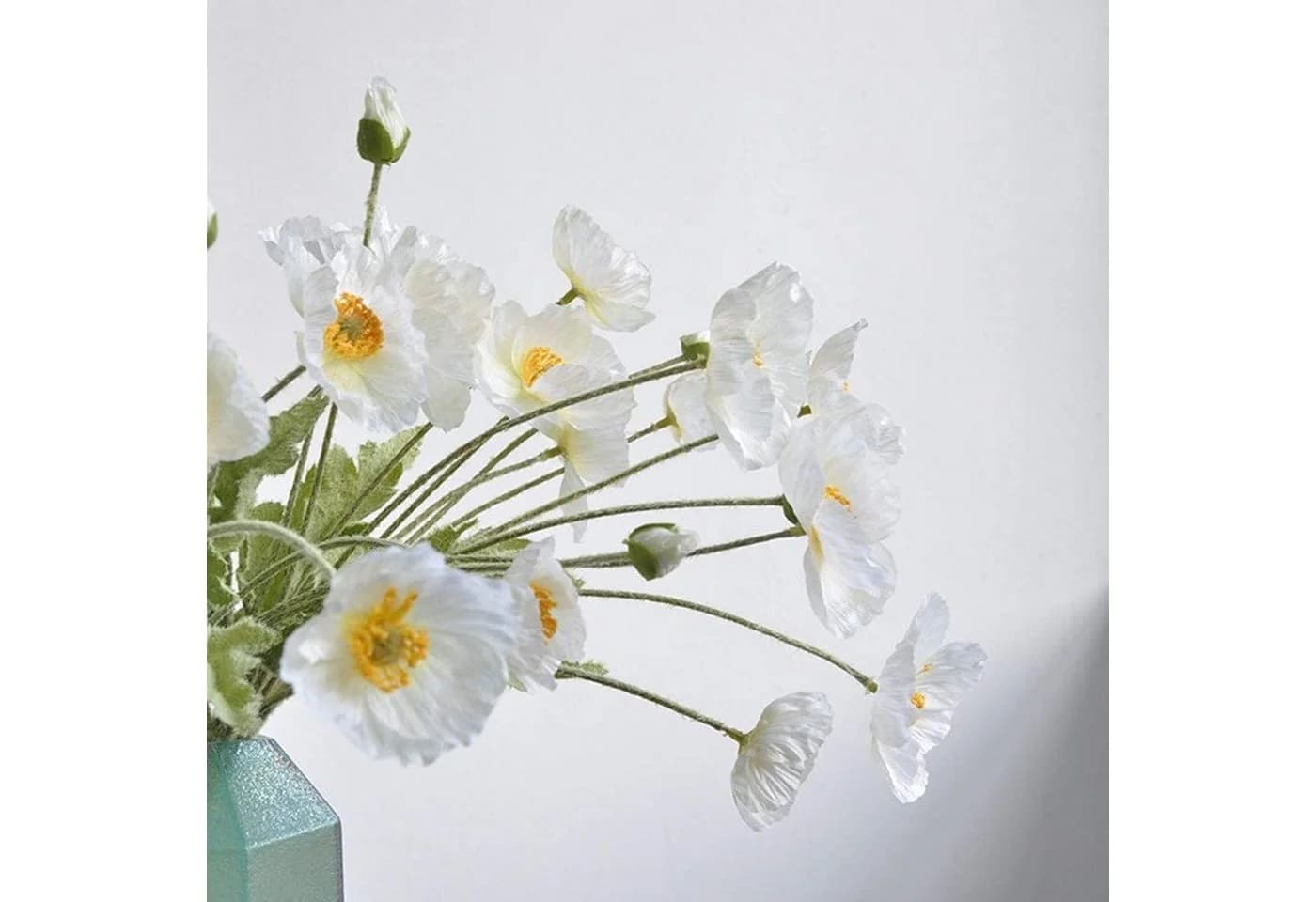 SEEZSSA Künstlicher Mohnblumenzweig 60cm Weiß 4 Blüten - Bild 3