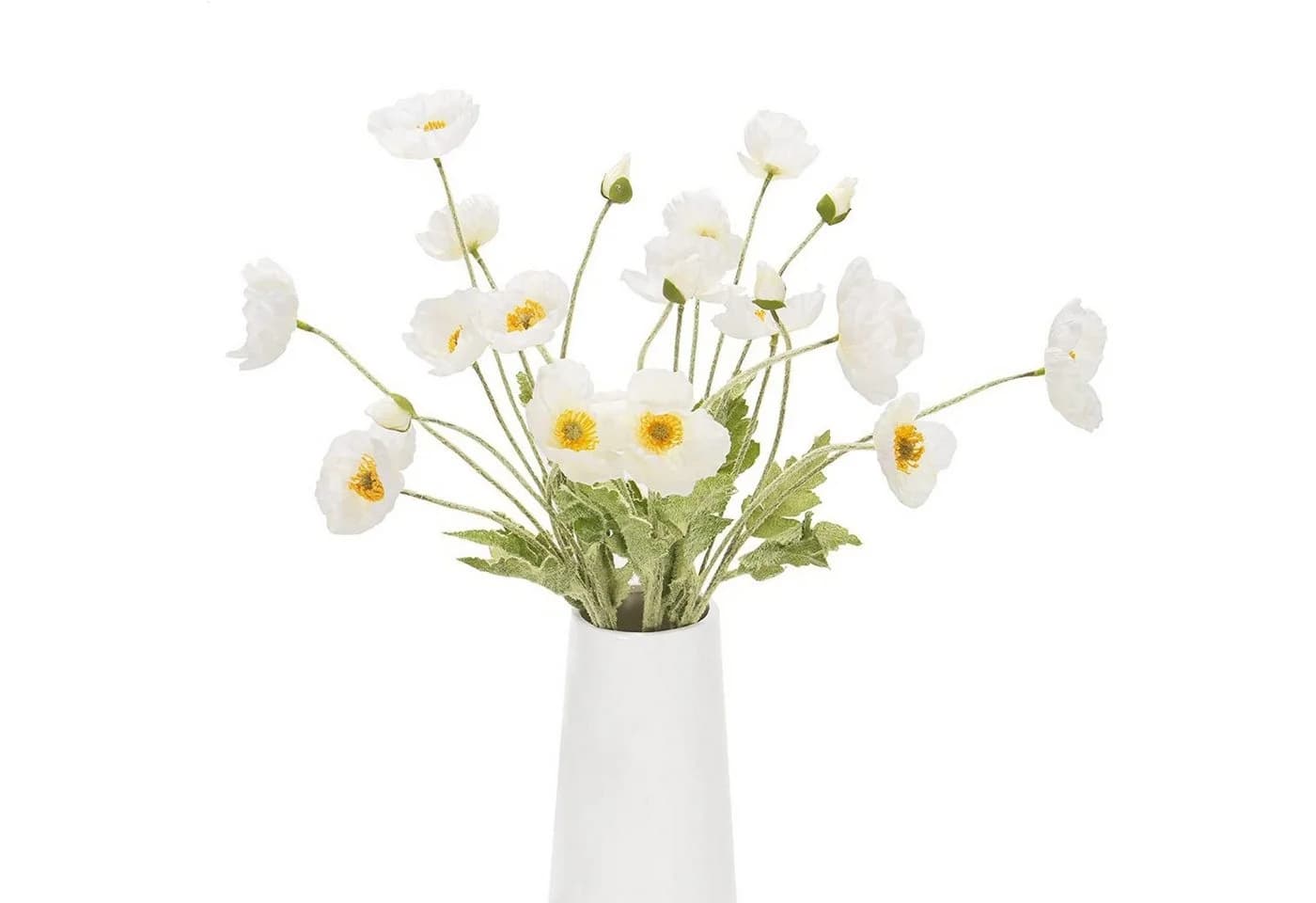 SEEZSSA Künstlicher Mohnblumenzweig 60cm Weiß 4 Blüten - Bild 5