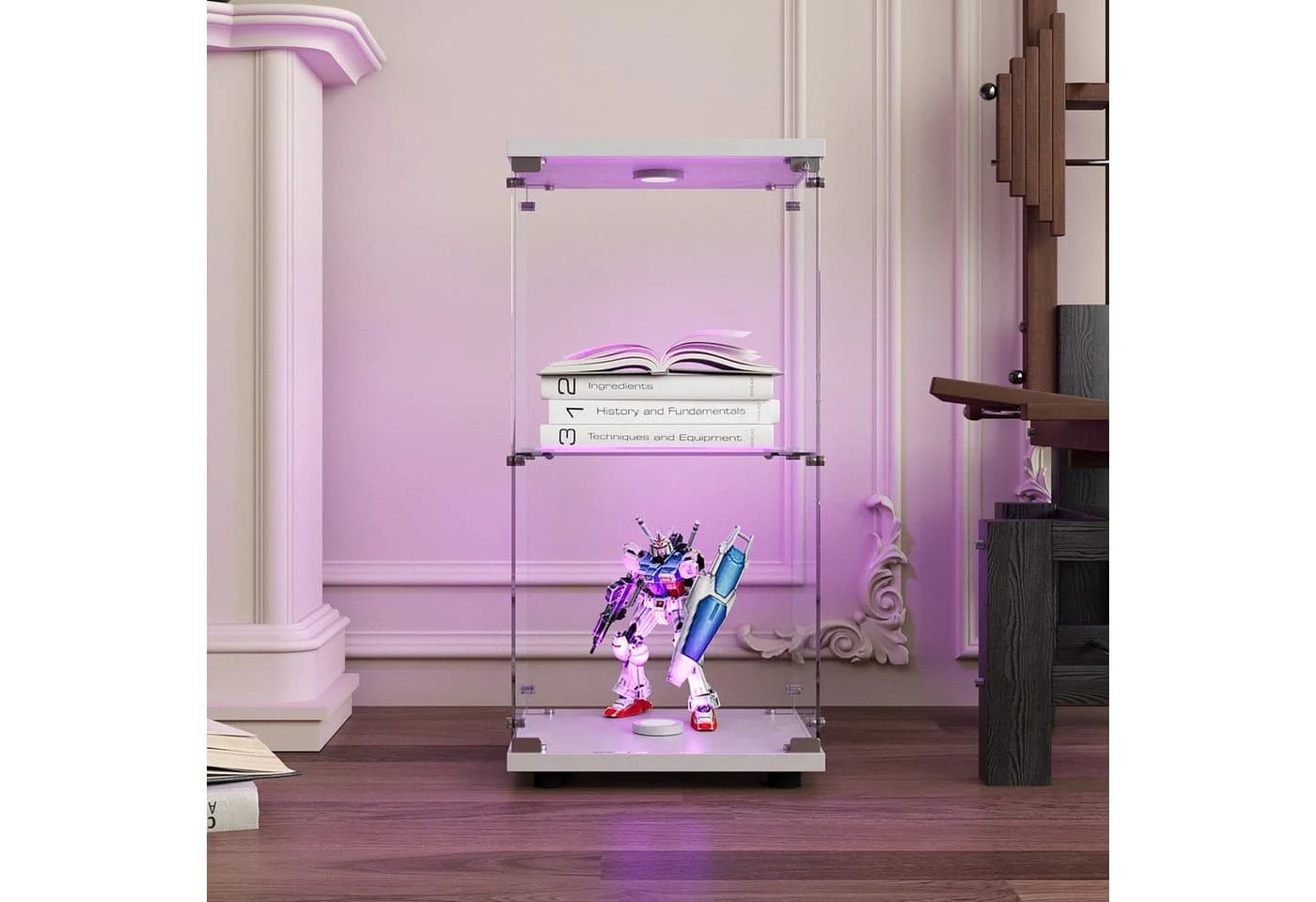 FUROKOY Glasvitrine Schwarz/Weiß mit LED-Beleuchtung