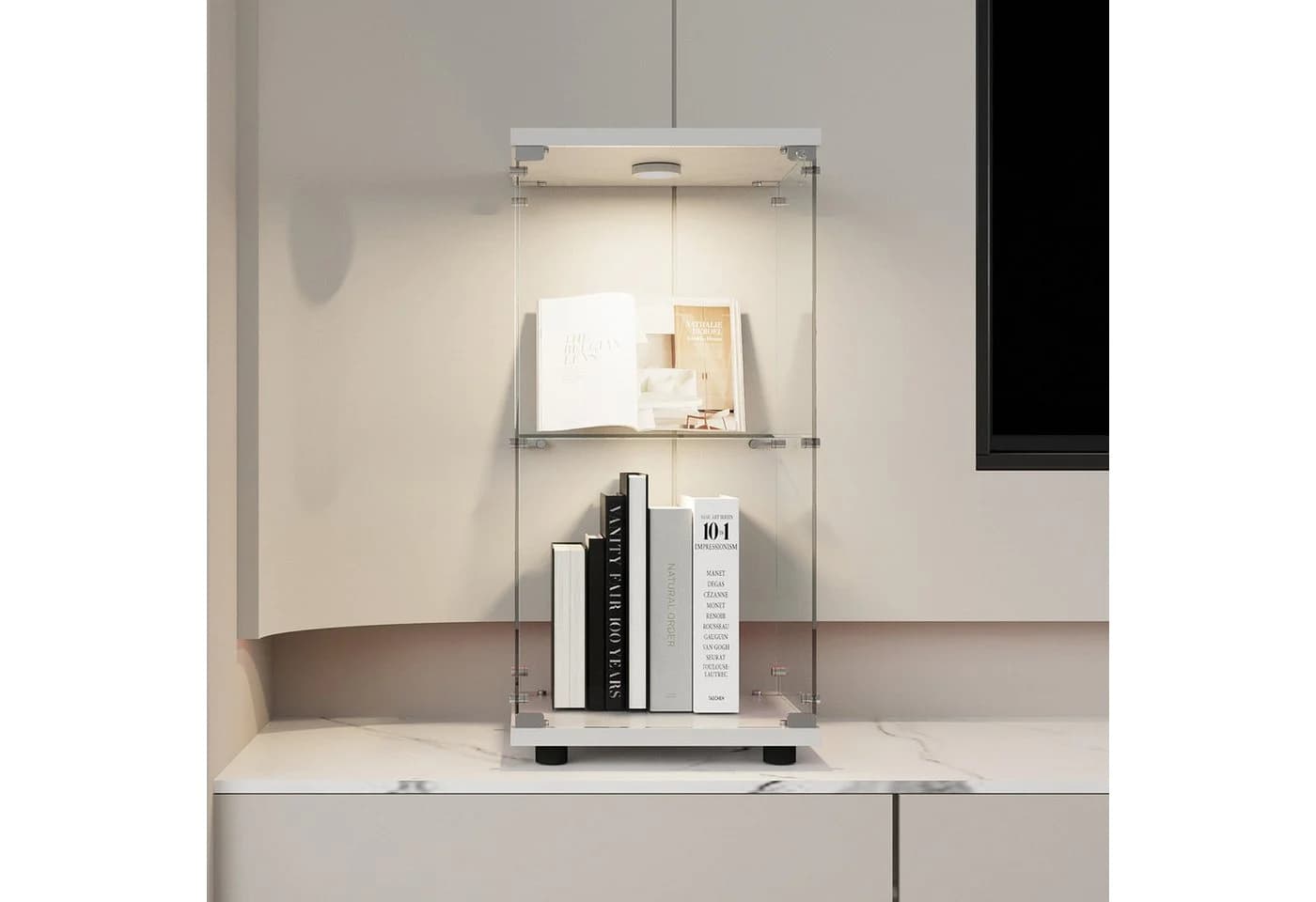 FUROKOY Glasvitrine Schwarz/Weiß mit LED-Beleuchtung - Bild 5