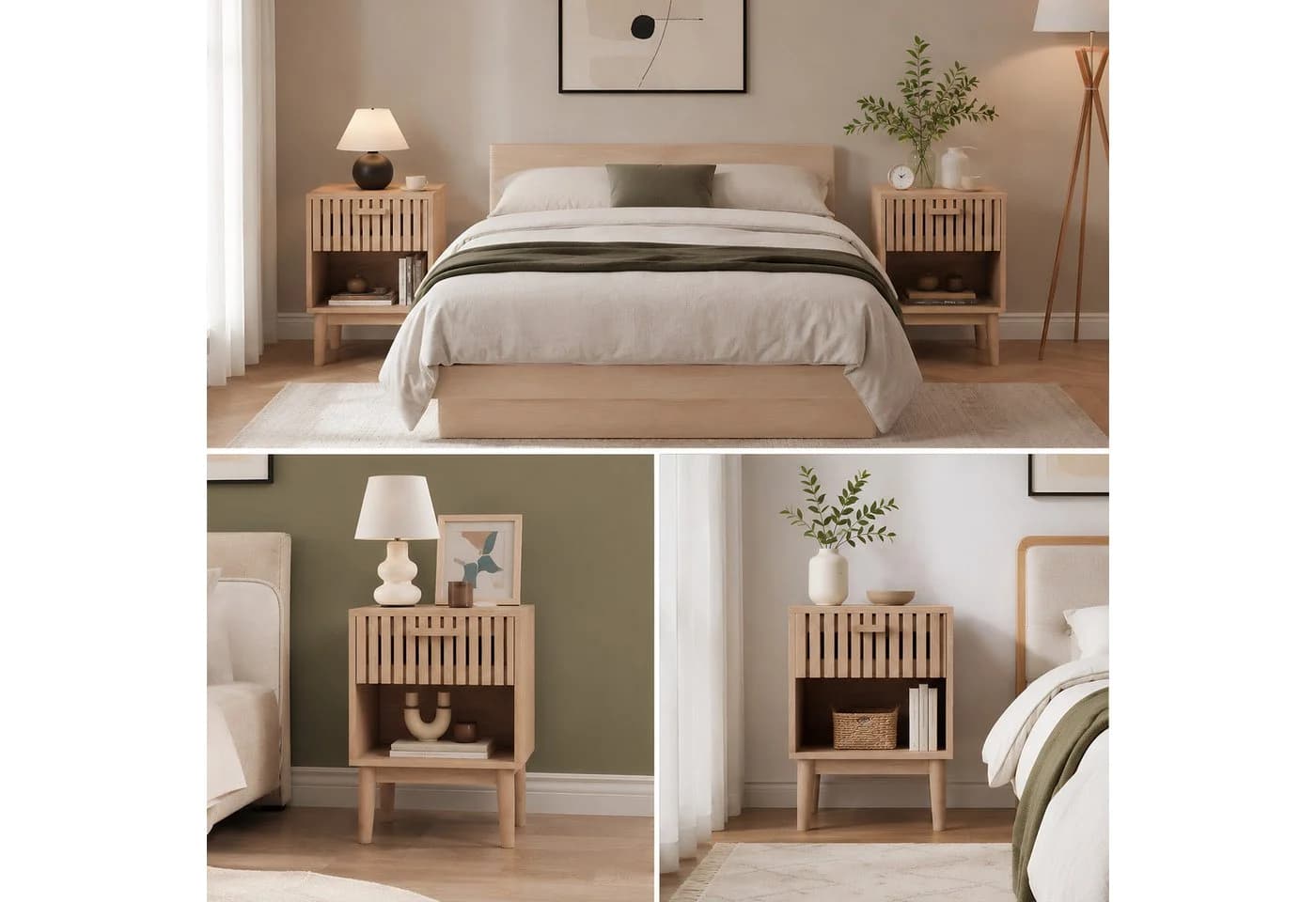 Simurq Nachttisch 2er Set Braun Holzmaserung mit Schublade