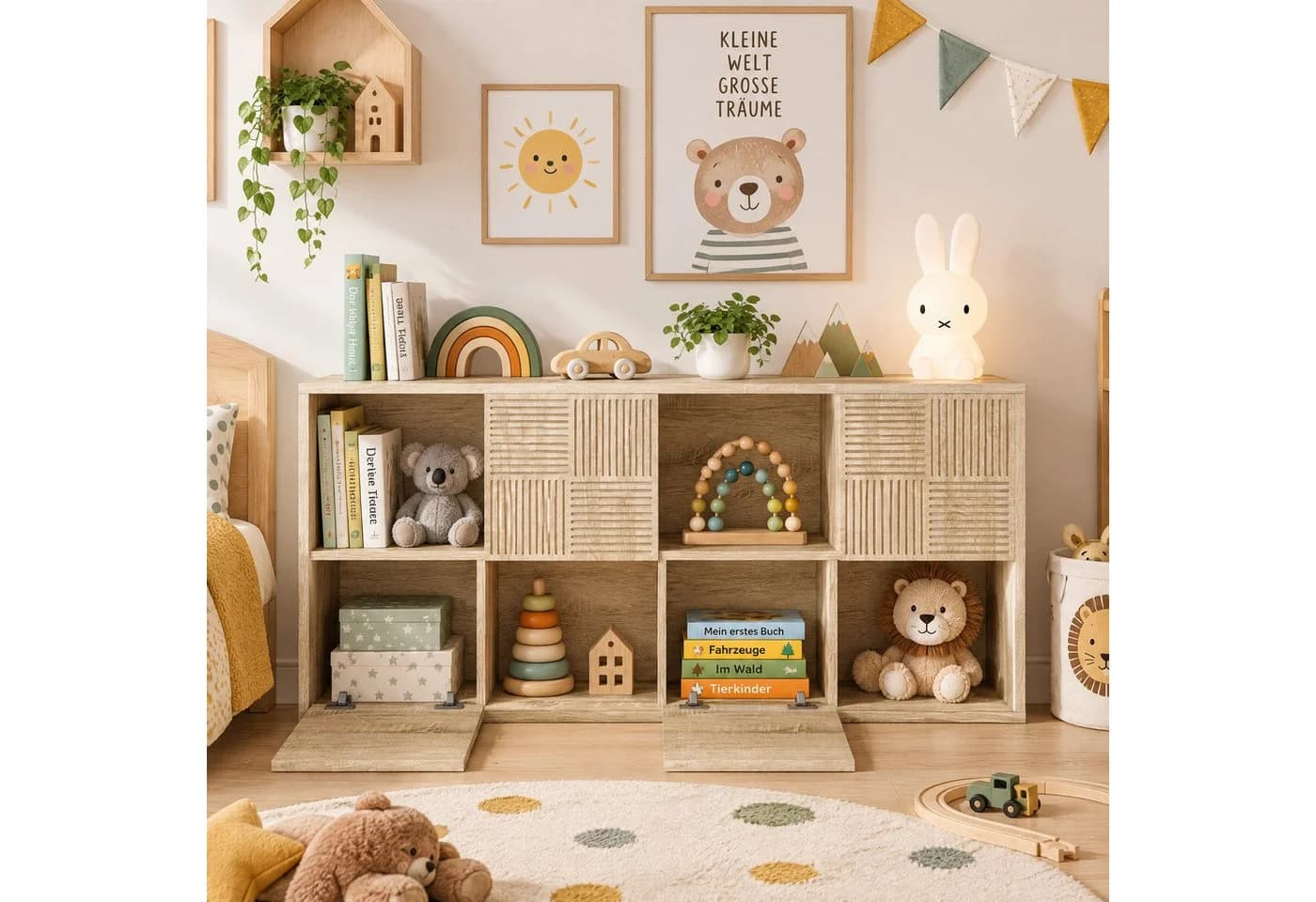 Simurq Kinderregal mit 8 Fächern & 4 Türen, Weiß/Schwarz/Natur - Bild 2