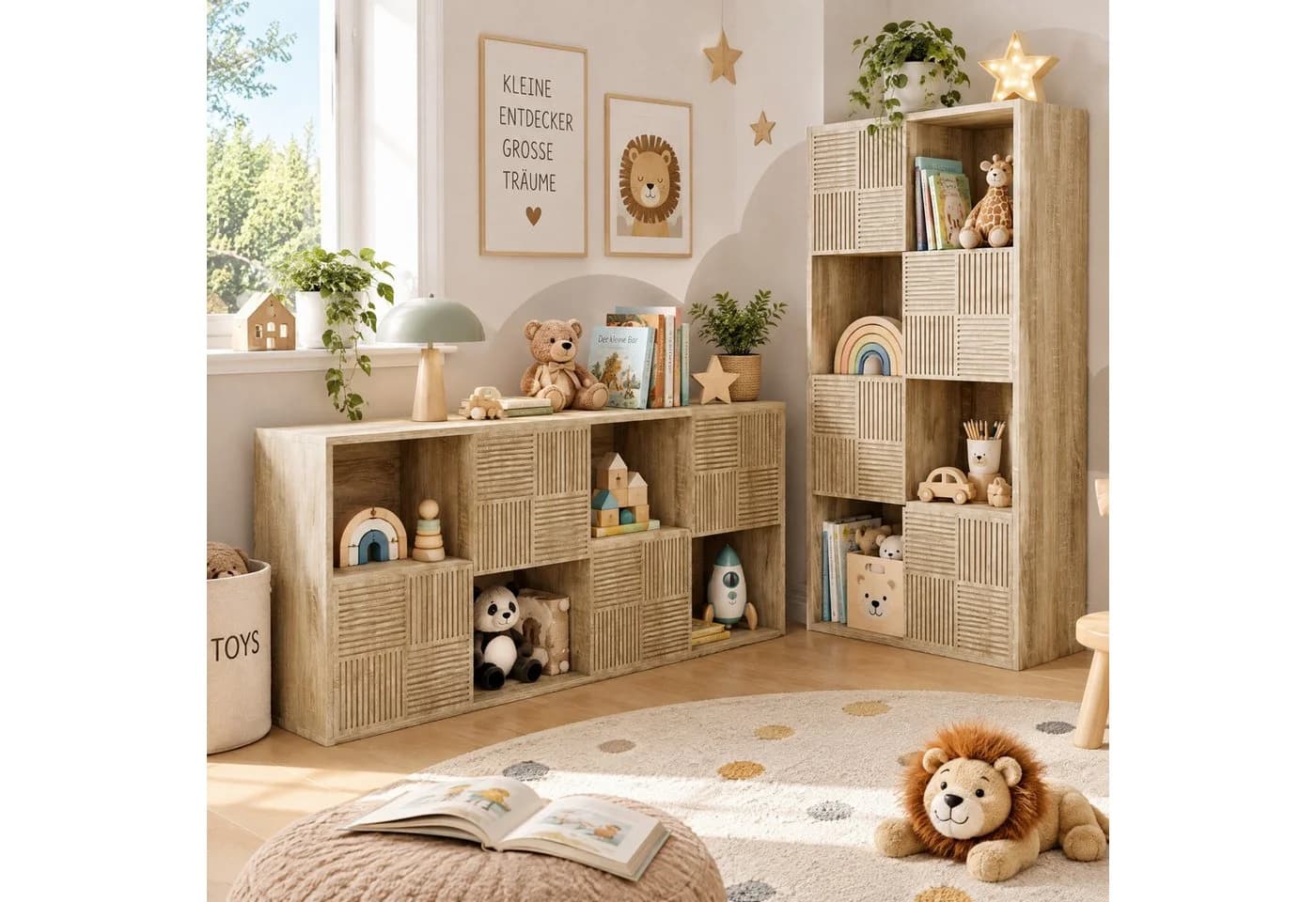 Simurq Kinderregal mit 8 Fächern & 4 Türen, Weiß/Schwarz/Natur - Bild 3