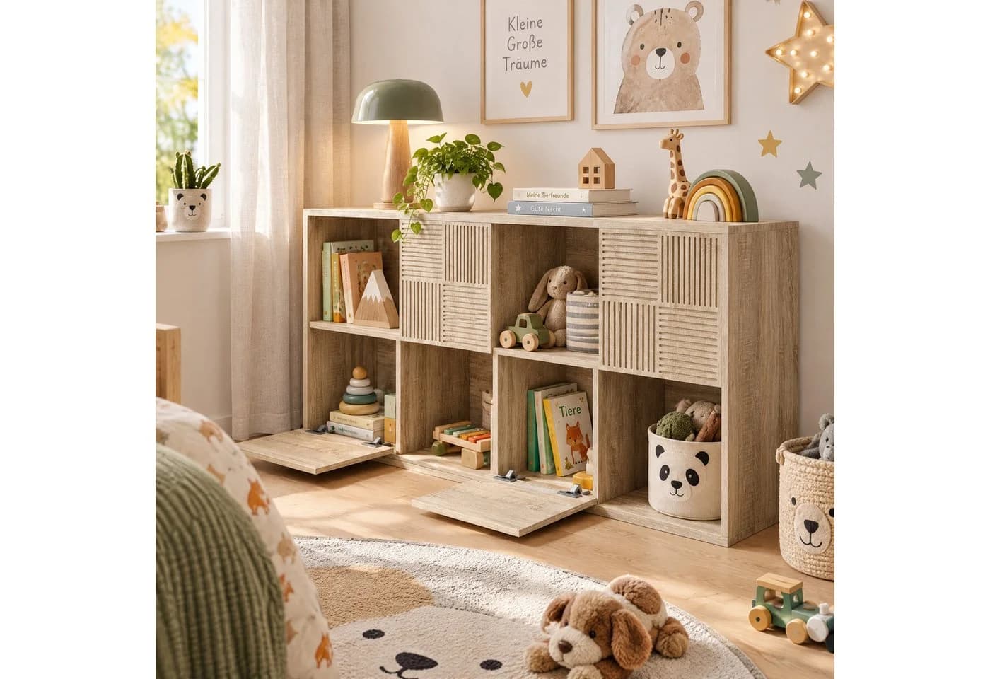 Simurq Kinderregal mit 8 Fächern & 4 Türen, Weiß/Schwarz/Natur - Bild 4