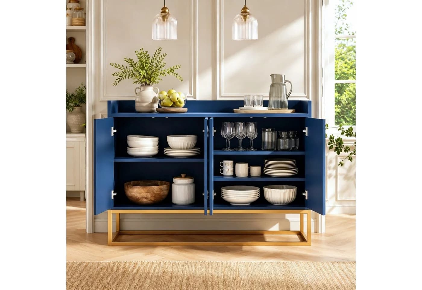 Simurq Sideboard Kommode 4 Türen Push-to-Open Blau