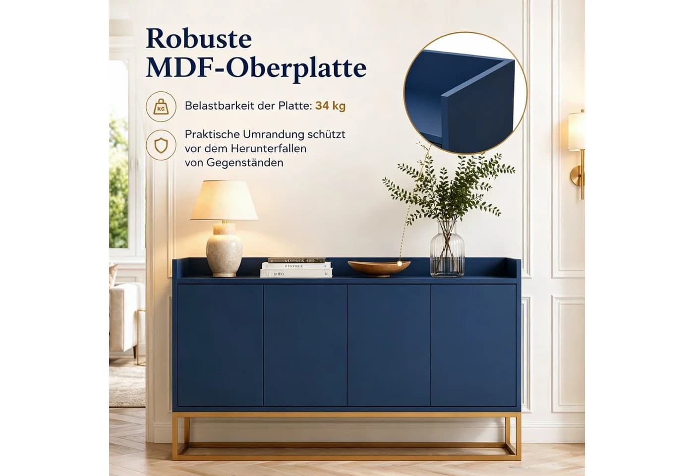 Simurq Sideboard Kommode 4 Türen Push-to-Open Blau - Bild 4