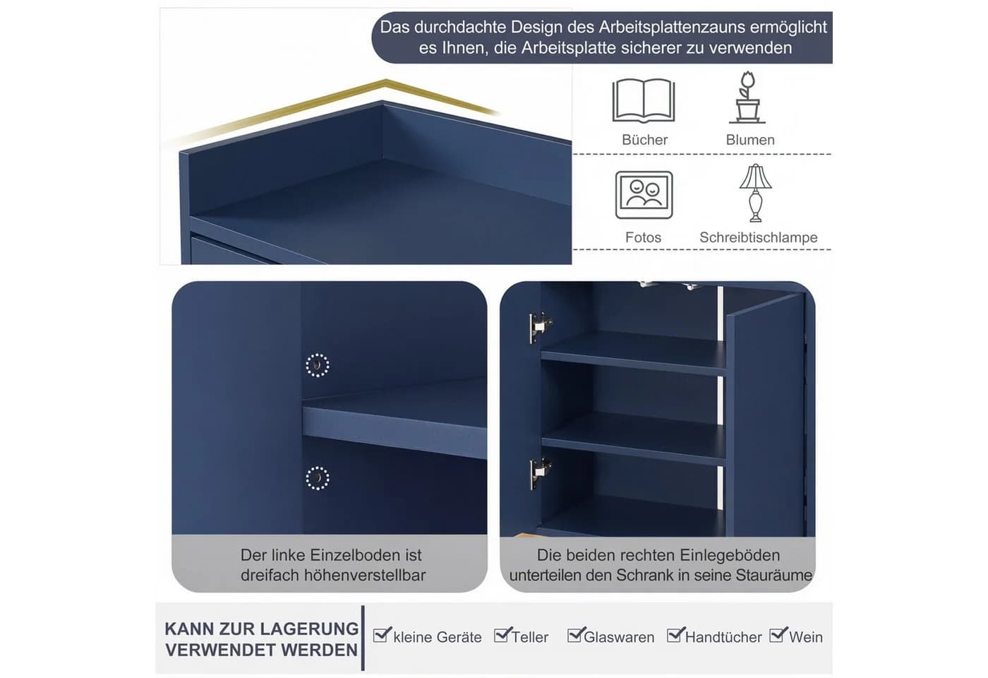 Simurq Sideboard Kommode 4 Türen Push-to-Open Blau - Bild 5