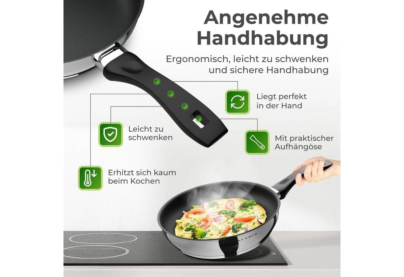 KLAMER Bratpfanne 20cm Schwarz Antihaft Edelstahl - Bild 5