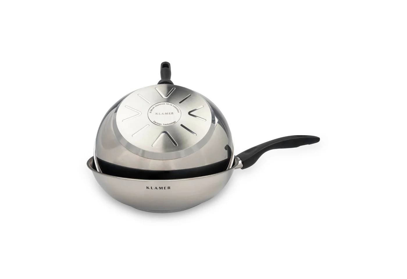 KLAMER Wok Edelstahl 28cm Antihaft Induktion mit Glasdeckel - Bild 2