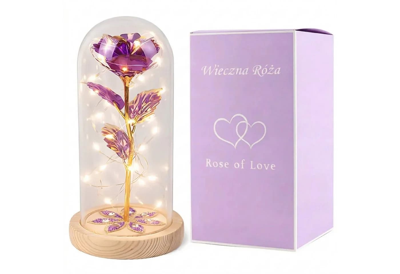 AMORE MIO LED Rosen Ornament Lila mit Holzsockel - Bild 2