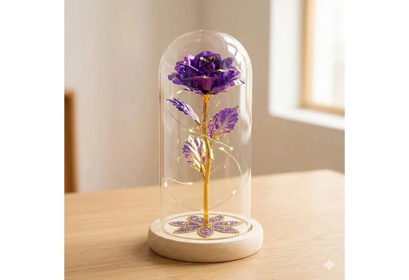 AMORE MIO LED Rosen Ornament Lila mit Holzsockel - Bild 3