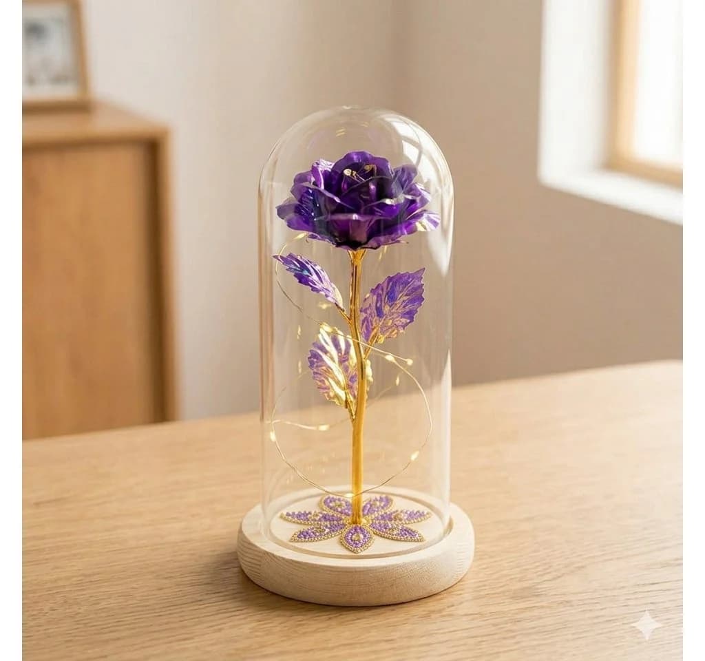 AMORE MIO LED Rosen Ornament Lila mit Holzsockel - Bild 4
