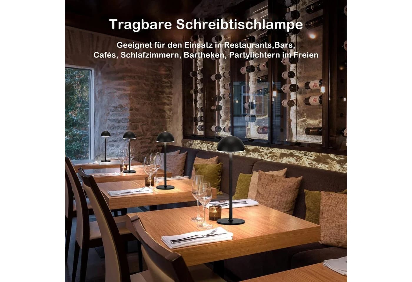 ibettertec Nachttischlampe Kabellos Dimmbar IP54 Schwarz/Weiß - Bild 4