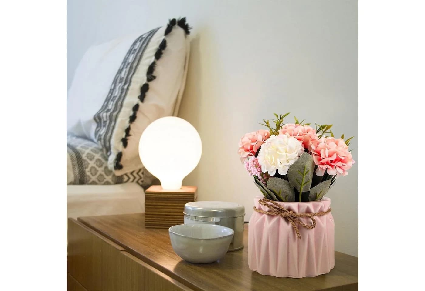 ibettertec Künstliche Hortensie mit Keramikvase Rosa