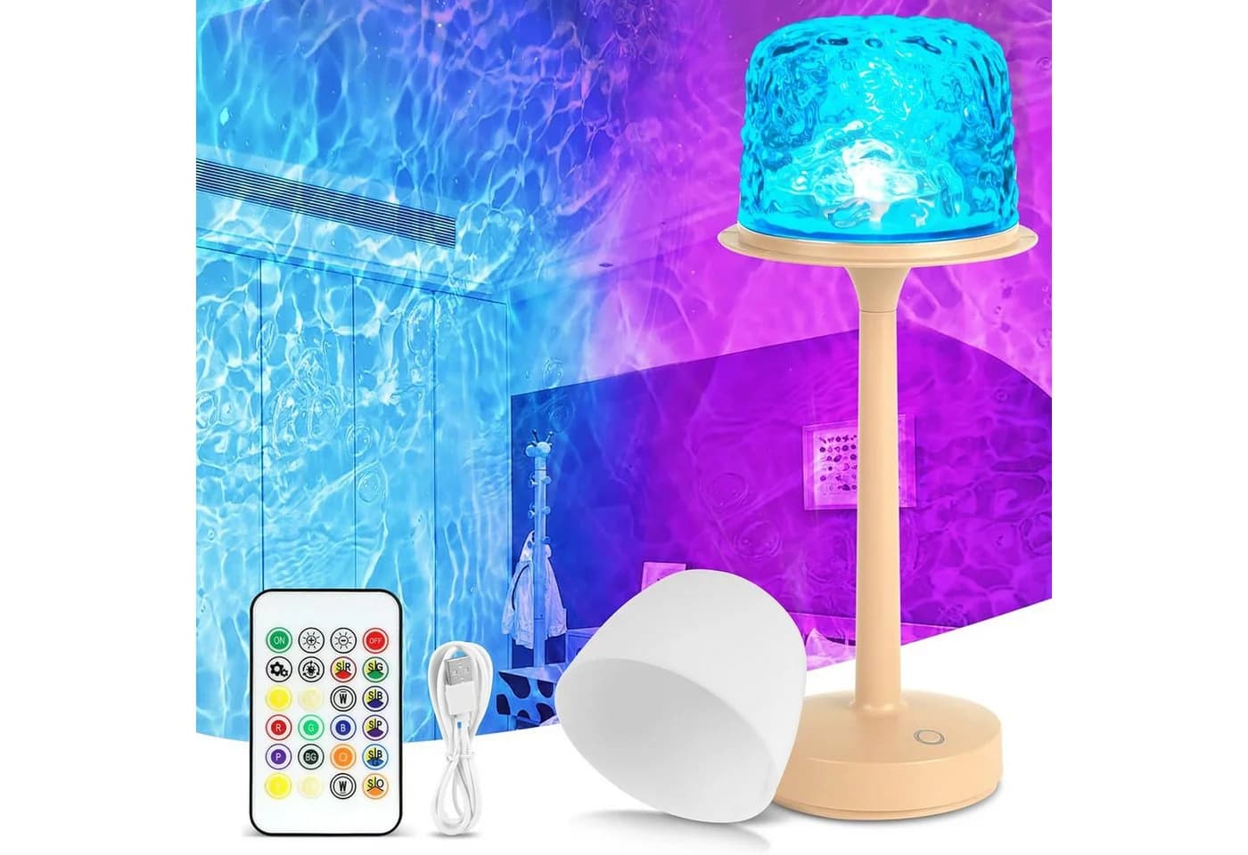 ibettertec LED Nachtlicht Akku Ocean Lamp Wasserwellenlampe, Schirm abnehmbar, 16 Farben - Bild 2