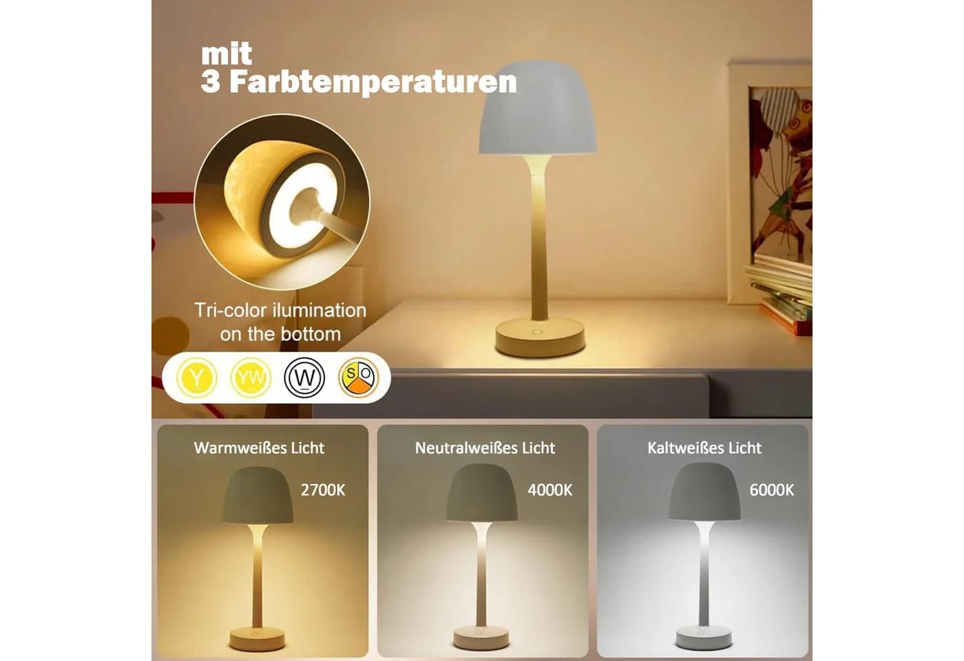 ibettertec LED Nachtlicht Akku Ocean Lamp Wasserwellenlampe, Schirm abnehmbar, 16 Farben - Bild 3