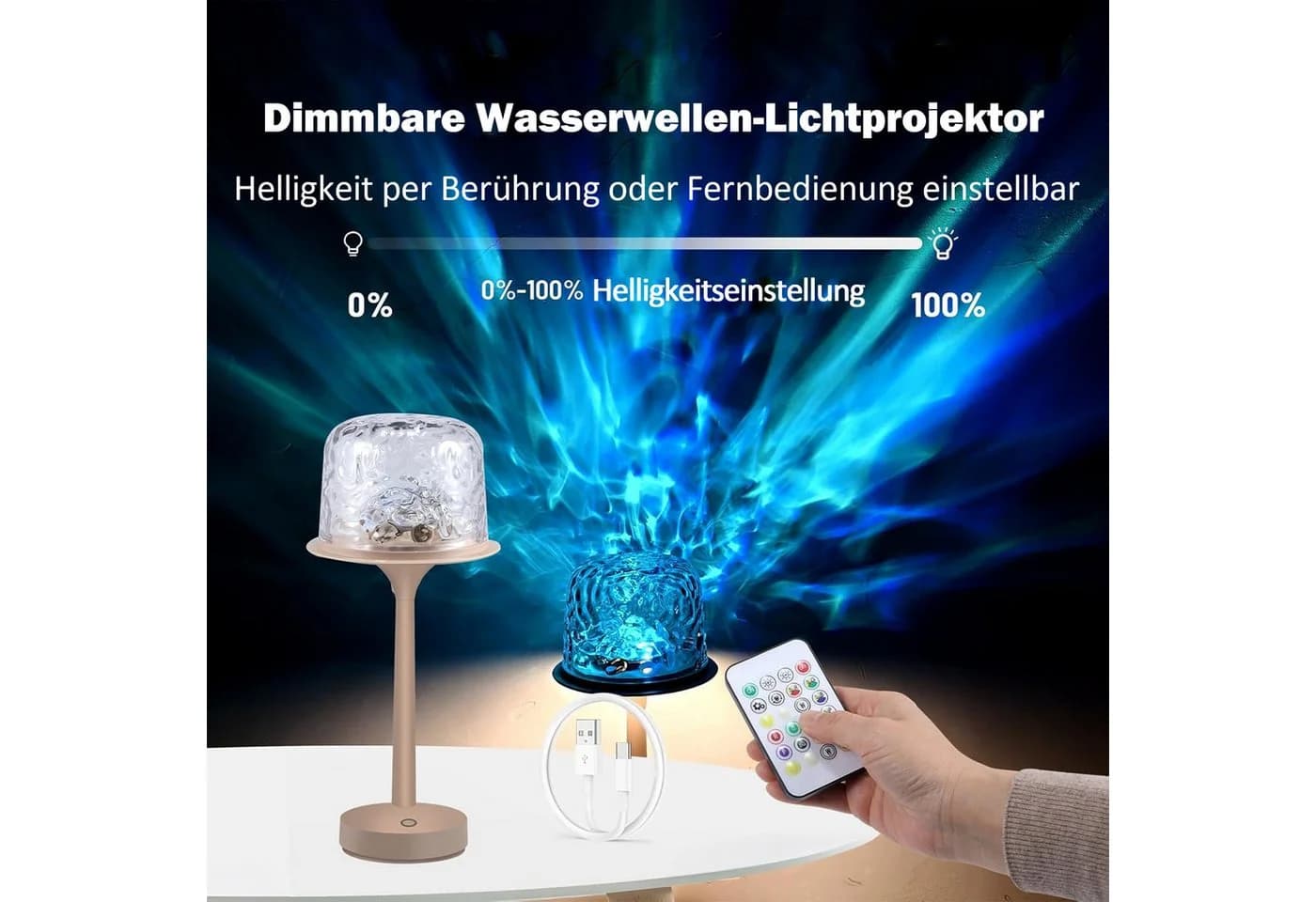 ibettertec LED Nachtlicht Akku Ocean Lamp Wasserwellenlampe, Schirm abnehmbar, 16 Farben - Bild 4