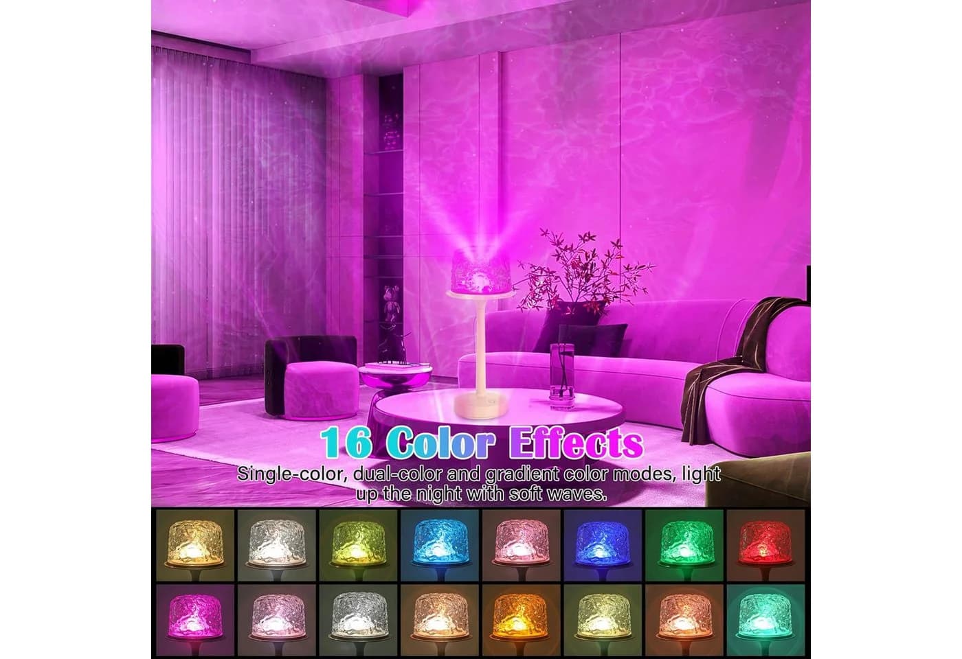 ibettertec LED Nachtlicht Akku Ocean Lamp Wasserwellenlampe, Schirm abnehmbar, 16 Farben - Bild 5