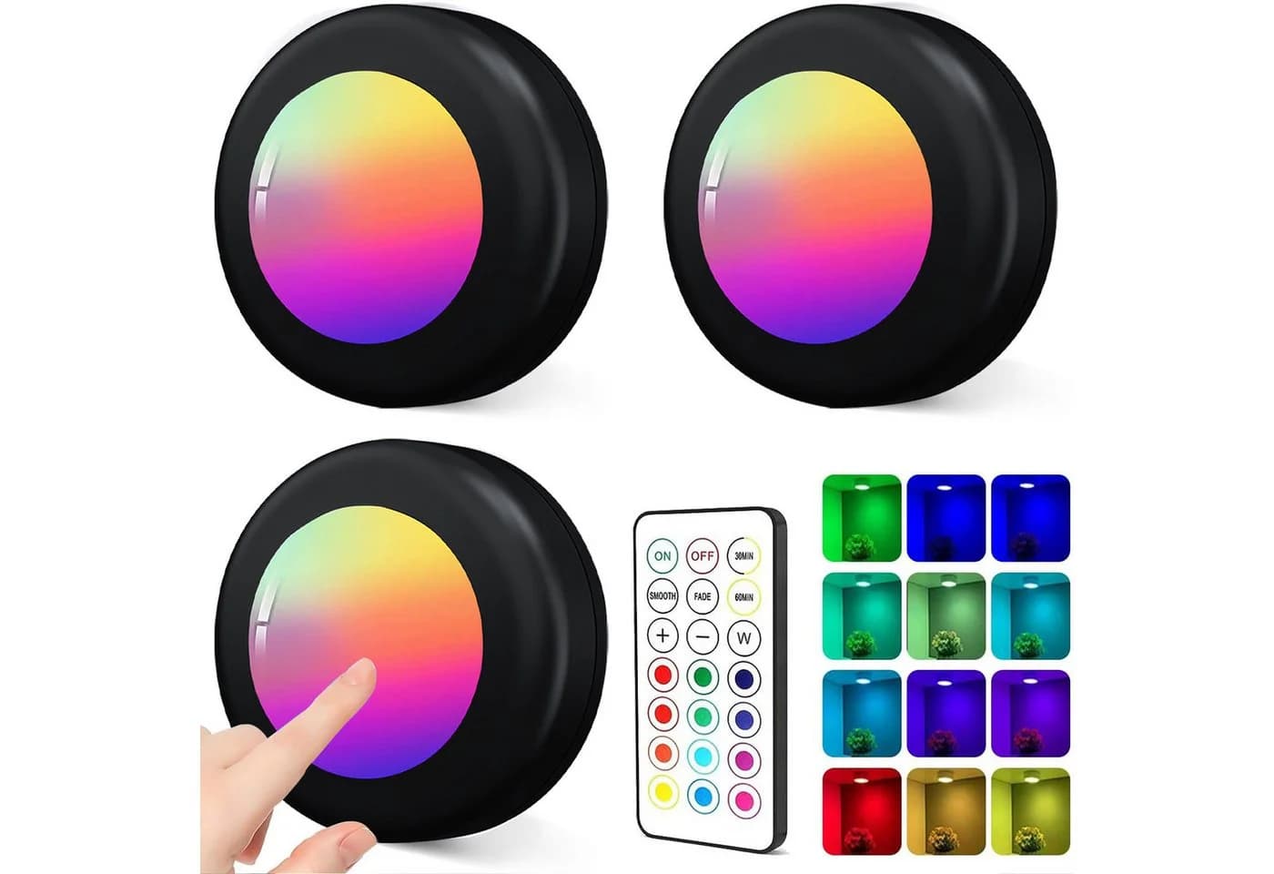Luckice Unterschrankleuchte 3 Stück RGB LED Spots mit Fernbedienung - Bild 2