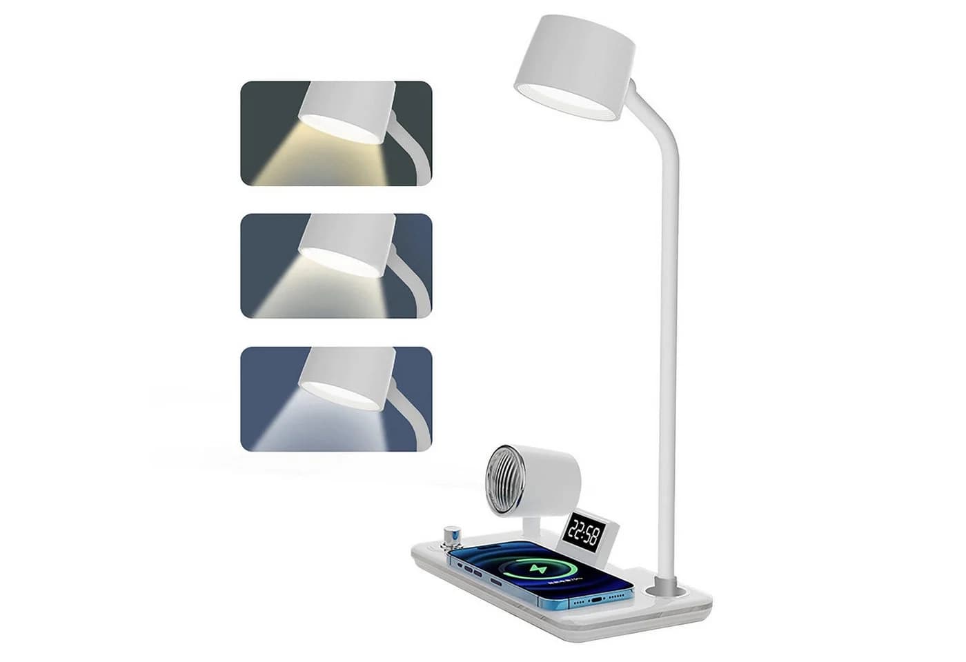 Luckice LED Schreibtischlampe mit kabellosem Ladegerät, Bluetooth Lautsprecher, 3 Farben Dimmbar - Bild 2