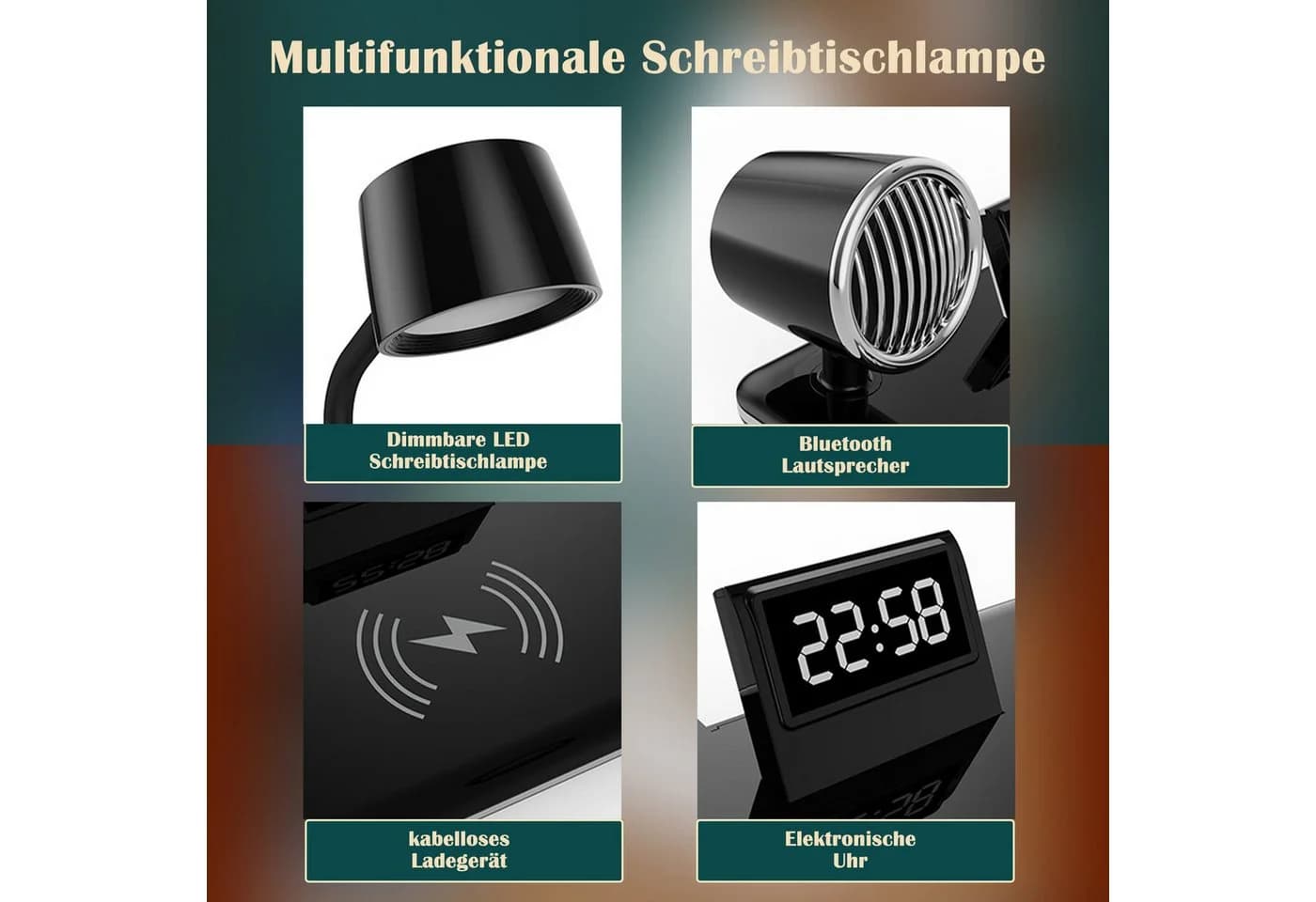 Luckice LED Schreibtischlampe mit kabellosem Ladegerät, Bluetooth Lautsprecher, 3 Farben Dimmbar - Bild 4