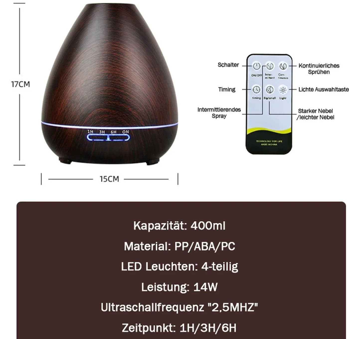 Luckice Luftreiniger 2-in-1: Luftbefeuchter + Aromadiffuser Ultraschall 400ML, für 40 m² Räume - Bild 3