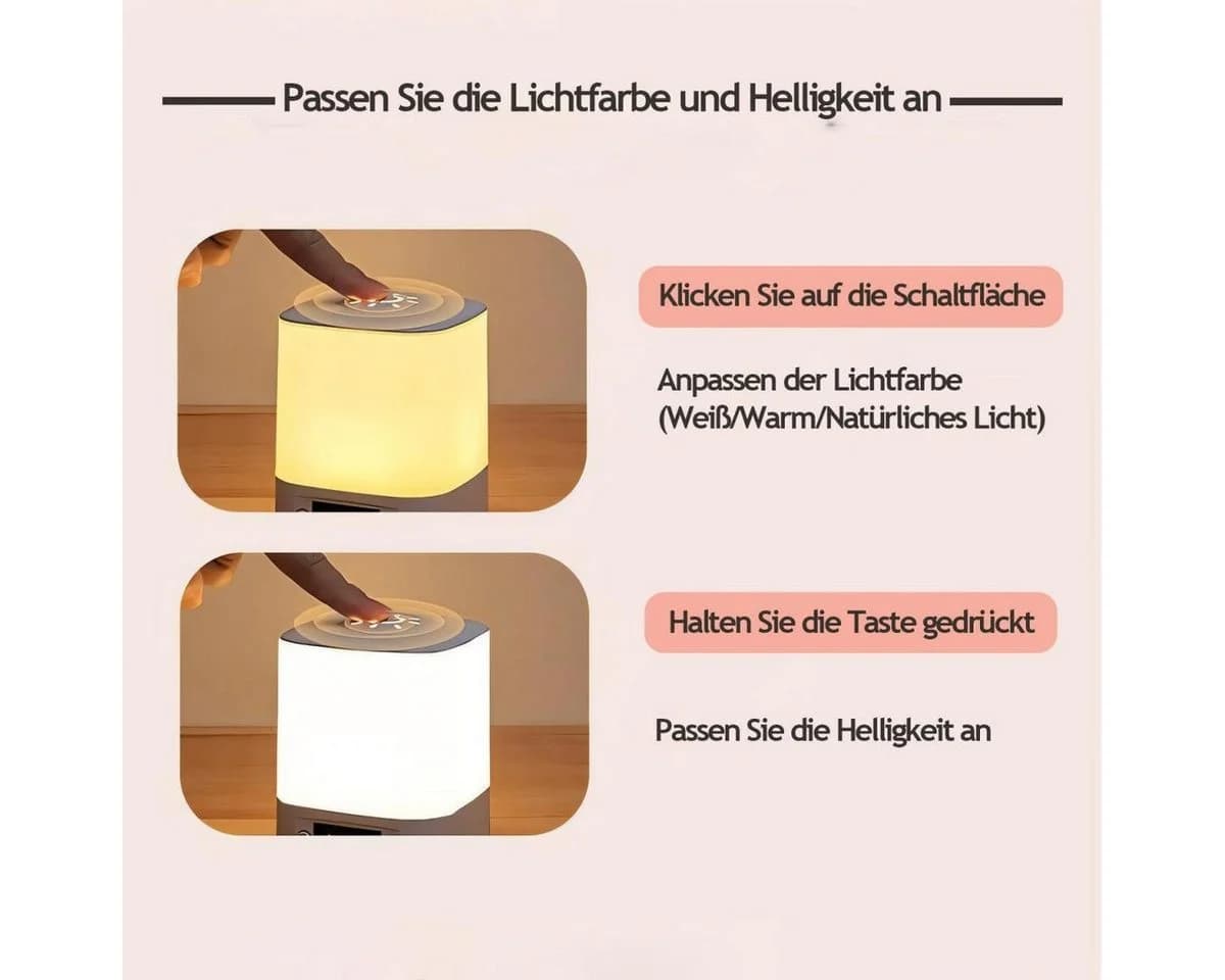 Luckice LED Nachttischlampe Weiss Touch Fernbedienung Uhranzeige - Bild 5