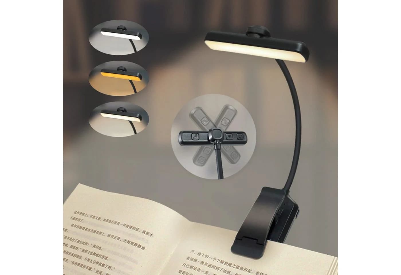 Luckice LED Leselampe 3 Farbmodi 5 Helligkeitsstufen 360° Flexibel Schwarz - Bild 2