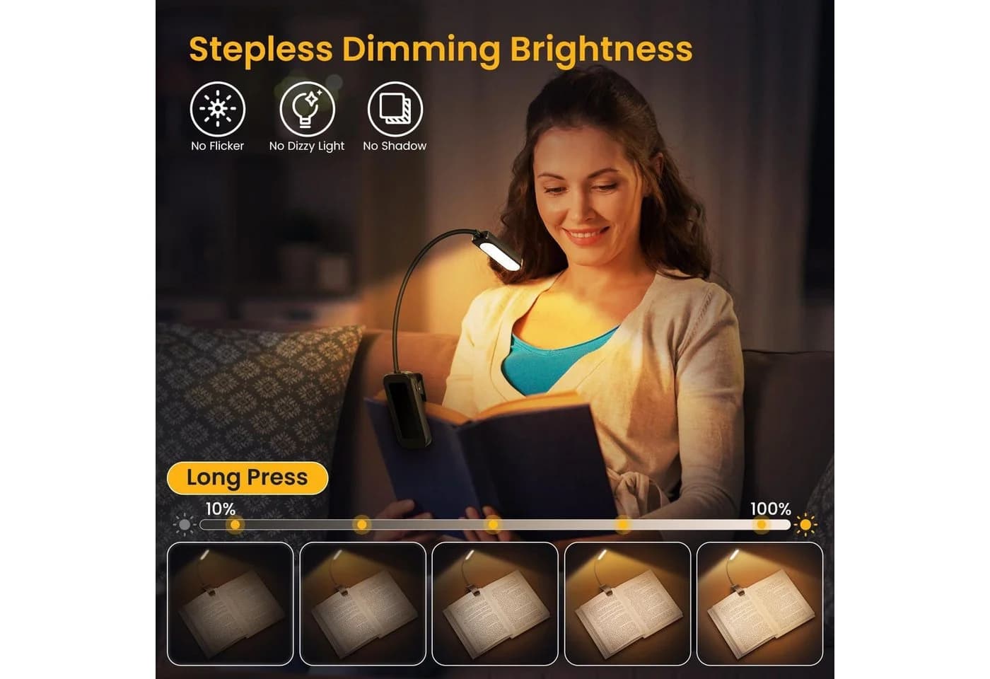 Luckice LED Leselampe 3 Farbmodi 5 Helligkeitsstufen 360° Flexibel Schwarz - Bild 5