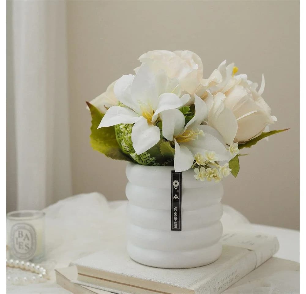 Kunstblumenstrauß Seidenblumen mit Keramikvase - Bild 2